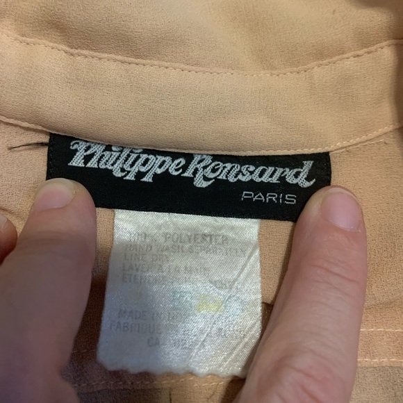 Vintage 70s Philippe Ronsard Paris Peach Short Sleeve Blouse Size M/L - Picture 5 of 7